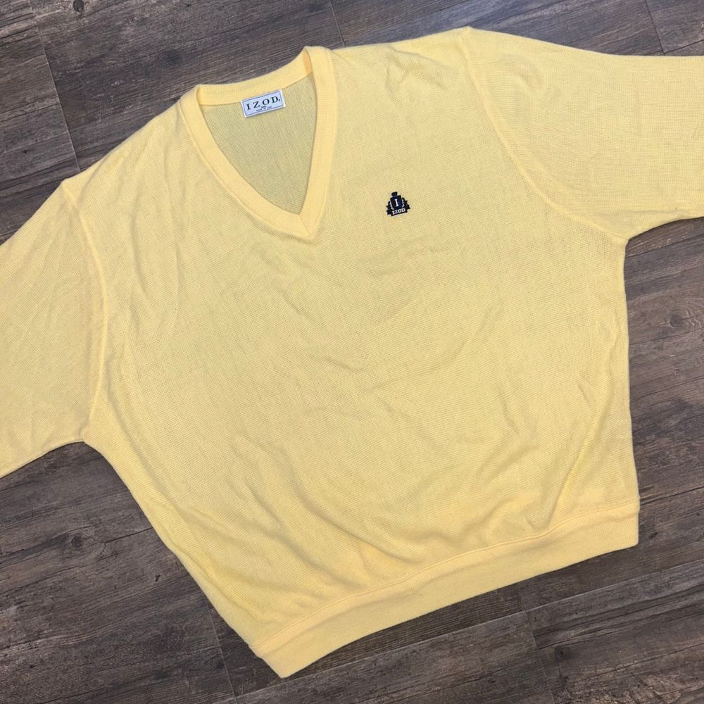 Vintage IZOD V-Neck Pullover Sweater Men Size XXL Made In USA Yellow (423)